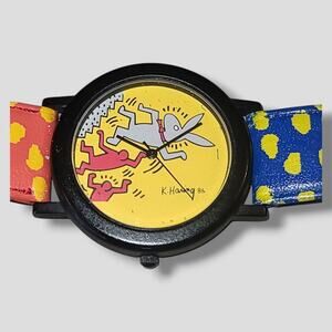 Keith Haring Watch 1986 Pop Art Vintage Collectible Bunny & Figures Rare Strap